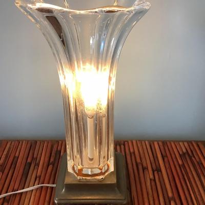 2 thick glass brass base lamps, inline switch