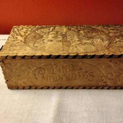 Antique Wood Burned Chocolate Box