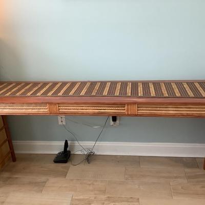 Wooden side/sofa table with bamboo rungs- homemade 74â€x18 1/2â€  31â€H