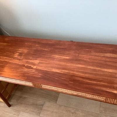 Wooden side/sofa table with bamboo rungs- homemade 74â€x18 1/2â€  31â€H