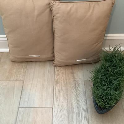 2 Burma pillows and faux plant