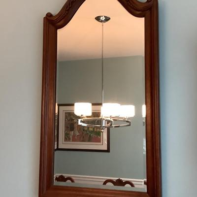 Wooden framed mirror, beveled glass 43â€H 22â€W