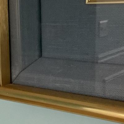 Hiro Yamagata â€œMuseumâ€ serigraph linen matting, gold trim, gold frame 38â€W, 33â€H