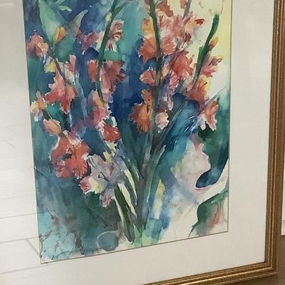 Watercolor print with gold frame 21â€H 17â€W