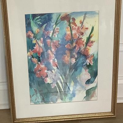 Watercolor print with gold frame 21â€H 17â€W