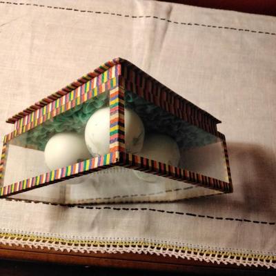Vintage Chinese Hand Painted Egg Shell in Glass Display Case