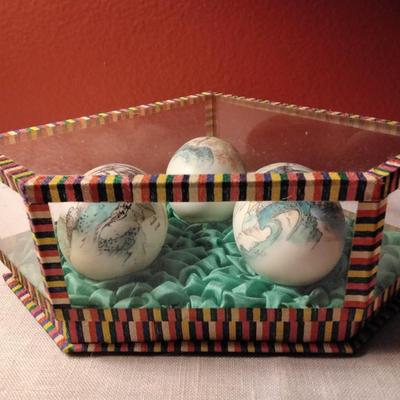 Vintage Chinese Hand Painted Egg Shell in Glass Display Case