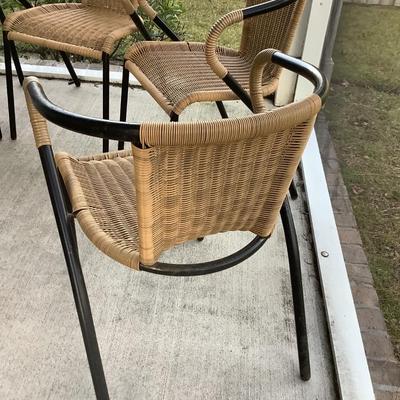 2 -patio chairs metal & plastic woven 29â€H, 20â€W, seat H 16â€, seat depth15â€