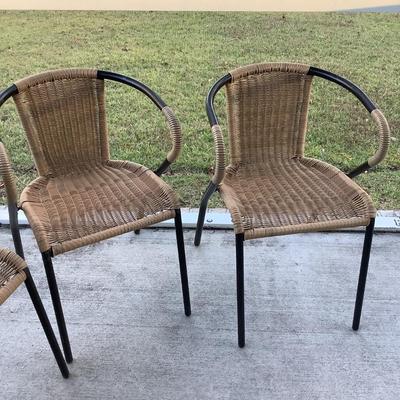 2 -patio chairs metal & plastic woven 29â€H, 20â€W, seat H 16â€, seat depth15â€