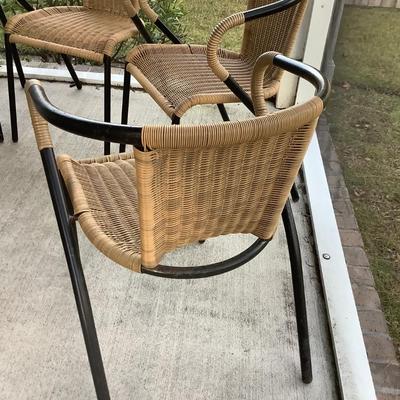 2 -patio chairs metal & plastic woven 29â€H, 20â€W, seat H 16â€, seat depth15â€