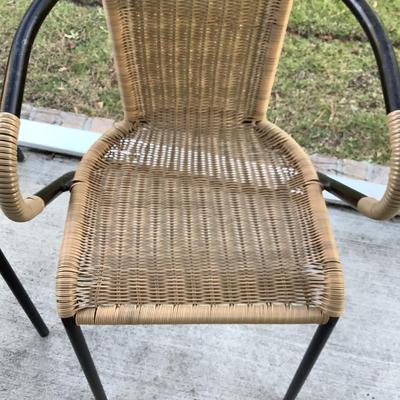 2 -patio chairs metal & plastic woven 29â€H, 20â€W, seat H 16â€, seat depth15â€