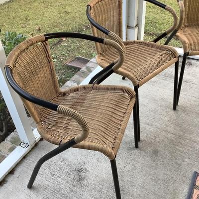 2 -patio chairs metal & plastic woven 29â€H, 20â€W, seat H 16â€, seat depth15â€