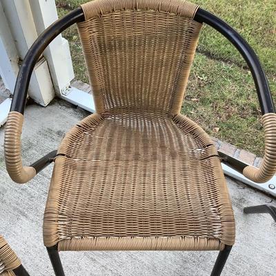 2 -patio chairs metal & plastic woven 29â€H, 20â€W, seat H 16â€, seat depth15â€