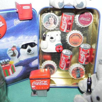 COKE COLA PLUSH ANIMALS WITH TAGS-MAGNETS-STRAW HOLDER-MORE