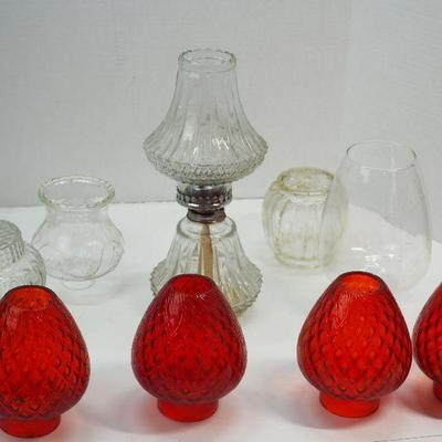 Vintage Lamp Light Farms oil kerosene lamp red quilted chimney  light globes clear optic lamp comvers