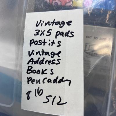 Vintage pads, address books, pen caddy
