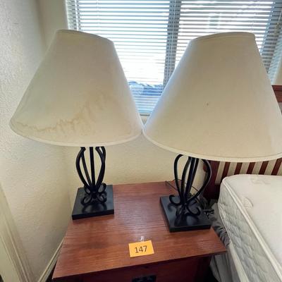 Pair of wrought iron lamps