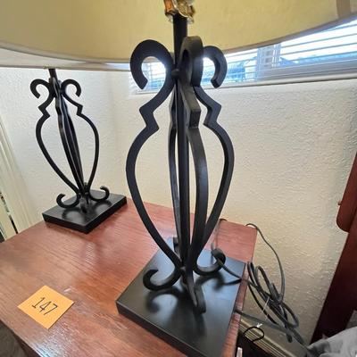Pair of wrought iron lamps
