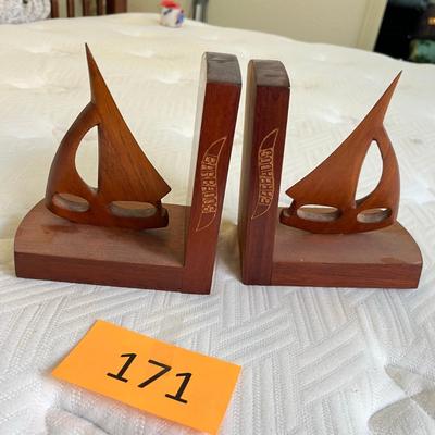 Wood Saleboat Book Ends