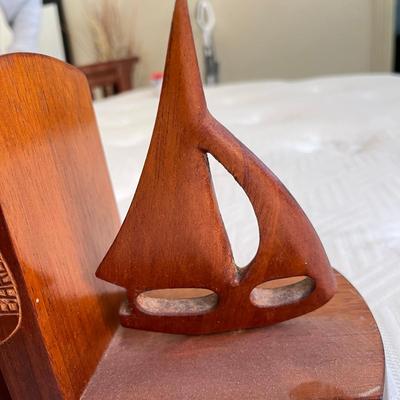 Wood Saleboat Book Ends