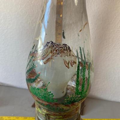 Electrified, hurricane lamp, with hand-painted hurricane chimney