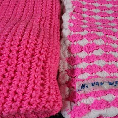 49: (2) Pink & White Crocheted Baby Blankets