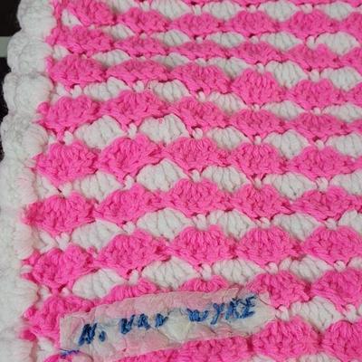 49: (2) Pink & White Crocheted Baby Blankets
