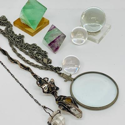 LOT 27R: Vintage Magnifying Glass, Crystals & More