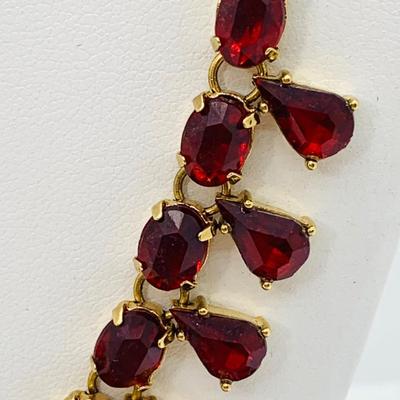 LOT 34R:  Vintage Red Crystal  Necklace & Red Floral Necklace