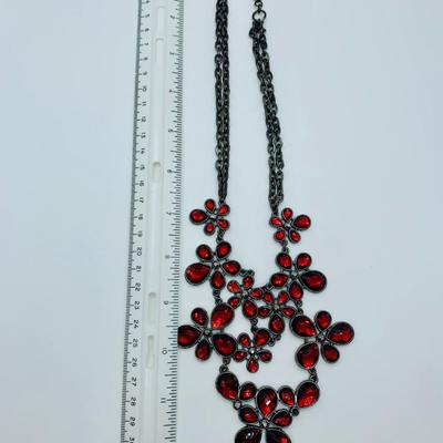 LOT 34R:  Vintage Red Crystal  Necklace & Red Floral Necklace