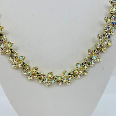 LOT 52: Vintage Aurora Borealis Rhinestone Necklace, Bracelet & Matching Ear Clips