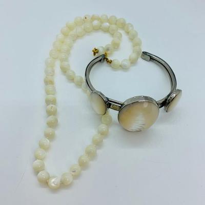 LOT 53: Stunning Beaded Cream Color Necklace & Matching Cuff Bracelet