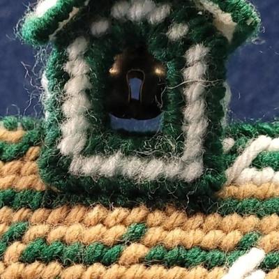 140: Green & White Afghan, Handmade Christmas Houses &  (4) Vintage Crocheted Christmas Trees