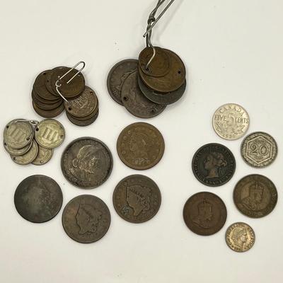 8763 Antique Coins 1816, 1818 Coronet Head Large Cent, 1893 Columbian Exposition Half Dollar & more
