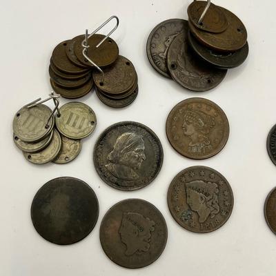 8763 Antique Coins 1816, 1818 Coronet Head Large Cent, 1893 Columbian Exposition Half Dollar & more