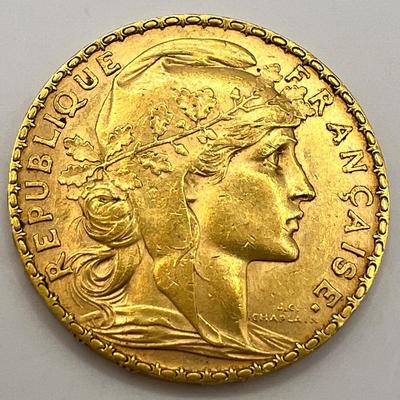 8765 Twenty Francs 1904 French Rooster Gold Coin