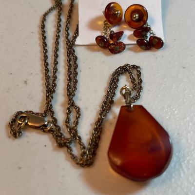 Amber & Sterling necklace + earrings
