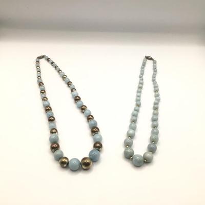8758 Two Blue Stone Silver Necklaces