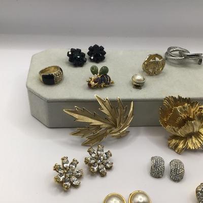 8760 Lot of Costume Pins Clip Earrings Swarovski Crystals