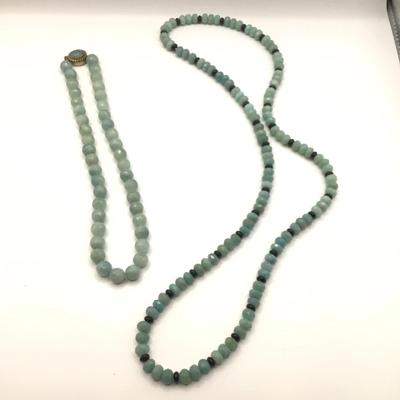 8771 Two Green and Black Quartz Necklaces
