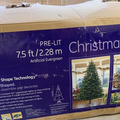 #5 Pre-Lit 7.5ft Artificial Evergreen Christmas Tree