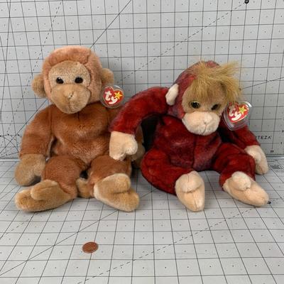 #91 2 TY Beanie Baby Stuffed Monkeys