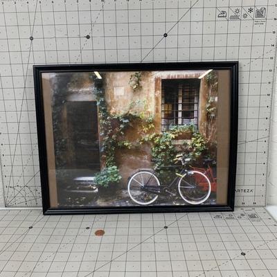 #110 French Bicycle Scene Framed Photo
