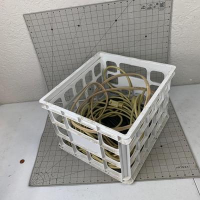 #133 Plastic Crate and Extension Cords