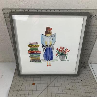 #141 Girl In Books Framed Art Print