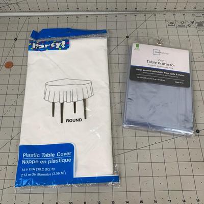 #240 White Round Plastic Tablecloth and Vinyl Table Protector