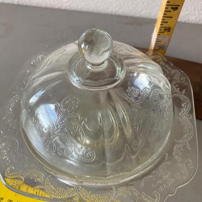 Vintage etched clear, glass candy dish