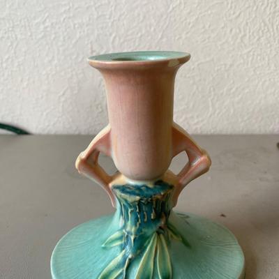 Roseville, serving bowl with two candleholders