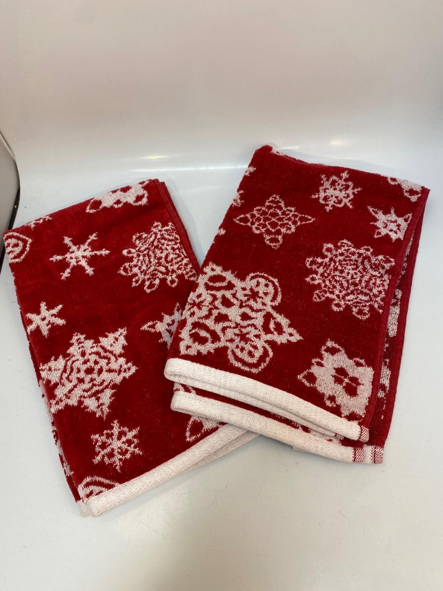 Red and White Reversible Snowflake Holiday Christmas Winter Hand Towels