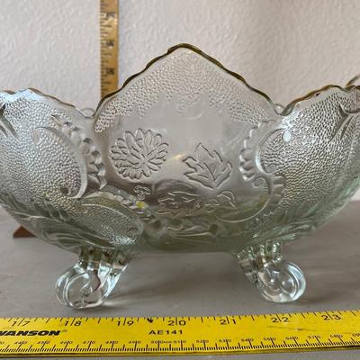Vintage etched, clear, glass candy dish